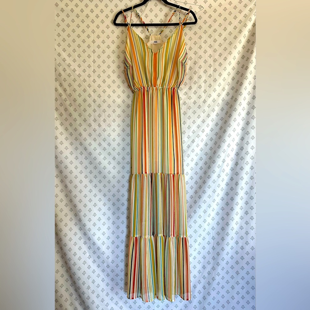 Jack by BB Dakota Earthtone Striped lined Racerback Maxi Sundress